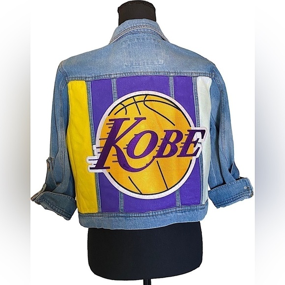 Hollywood Urban Cropped Upcycled Denim Jacket Fits L-XL - Picture 5 of 15